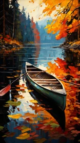 Captivating Canoe Art: Realistic River Painting in Dark Cyan and Orange