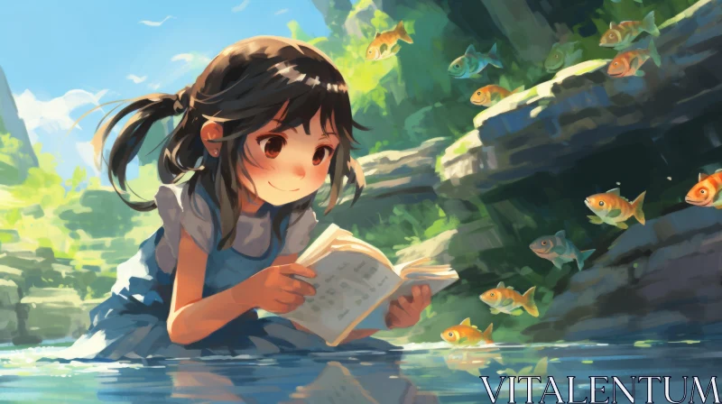 Captivating Image of a Girl Reading a Book in Nature AI Image