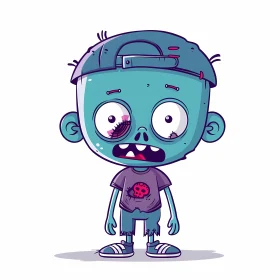 Cartoon Illustration of Surprised Zombie Boy