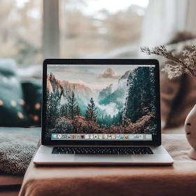 Nature Wallpaper on Laptop in Comfortable Setting