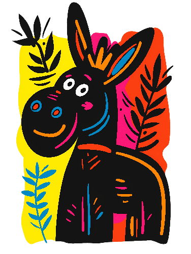 Charming Cartoon Donkey with Colorful Floral Design