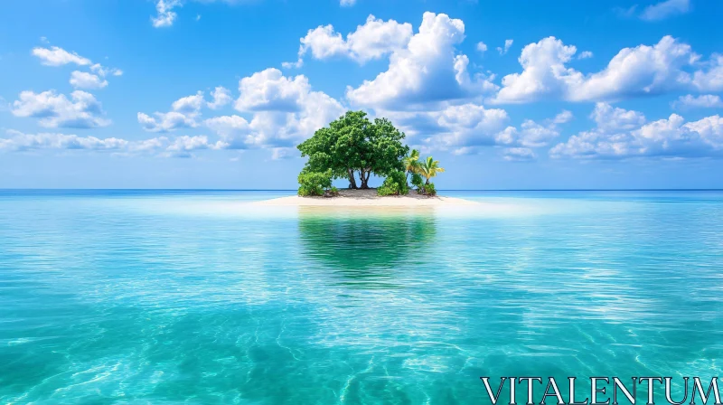 AI ART Tranquil Oceanic Island Scene with Clear Sky