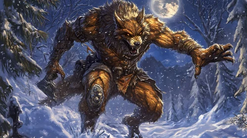 Fearsome Beast in Snowy Woods