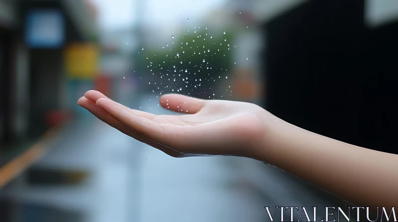 AI ART Hand Catching Rain - Serene Stillness