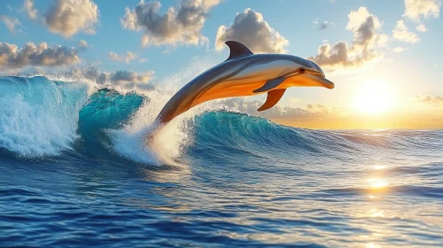 Dolphin in the Ocean at Sunset