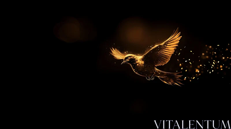 Soaring Golden Bird Illustration AI Image