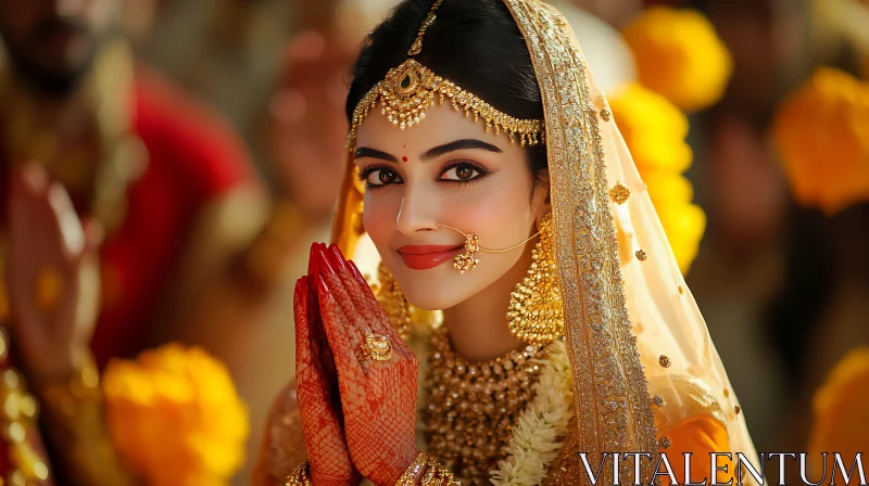 Portrait of a Beautiful Bride in Traditional Attire AI Image