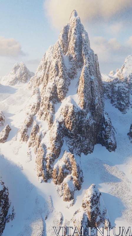 Golden Sunset on Snowy Mountain AI Image