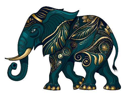 Elegant Elephant Vector Art with Floral and Gold Accents