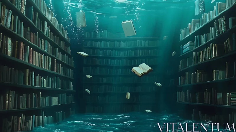 AI ART Submerged Books: An Aquatic Literary Dream