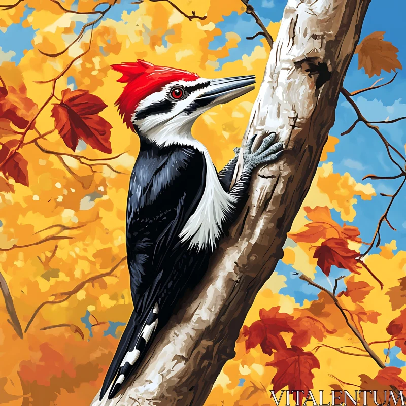 Autumn Woodpecker on Tree AI Image