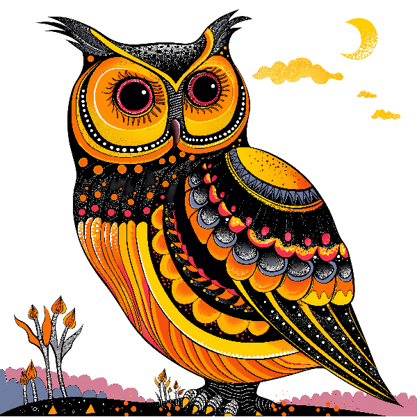 Artistic Owl Pattern for Tees POD Design