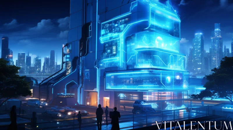 Futuristic Cityscape with Blue Lamps - Hyper-Detailed Illustration AI Image