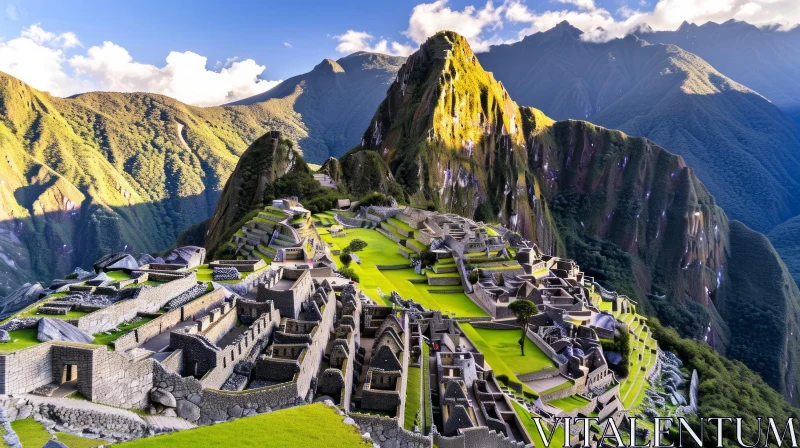 Machu Picchu: A Captivating Aerial View of the Enigmatic Ruins in Peru AI Image