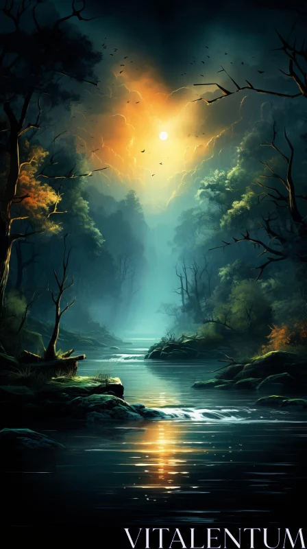 Mystical Forest at Dusk | Fantasy Illustrated Art AI Image