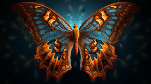 Orange and Blue Butterfly in Digital Surrealism Style