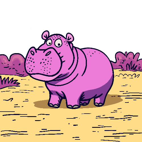 Playful Purple Hippopotamus Cartoon for Children's Apparel