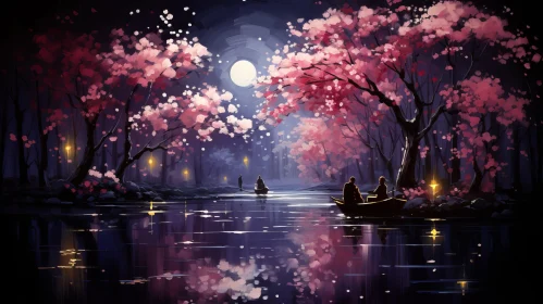 Serene Spring Night Landscape in Traditional Oil Paintings Style