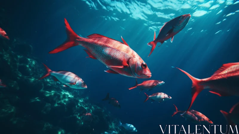 Swimming School of Blue Fish: Captivating Marine Life Photography AI Image
