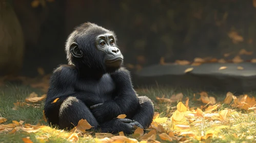 Gorilla in Autumn Scene