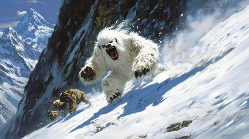 Abominable Snowman Chase in the Mountains