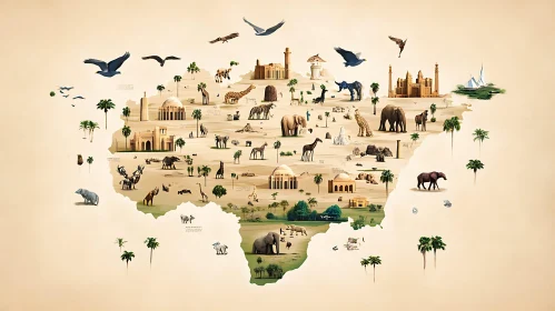 Animals and Landmarks of Africa Map