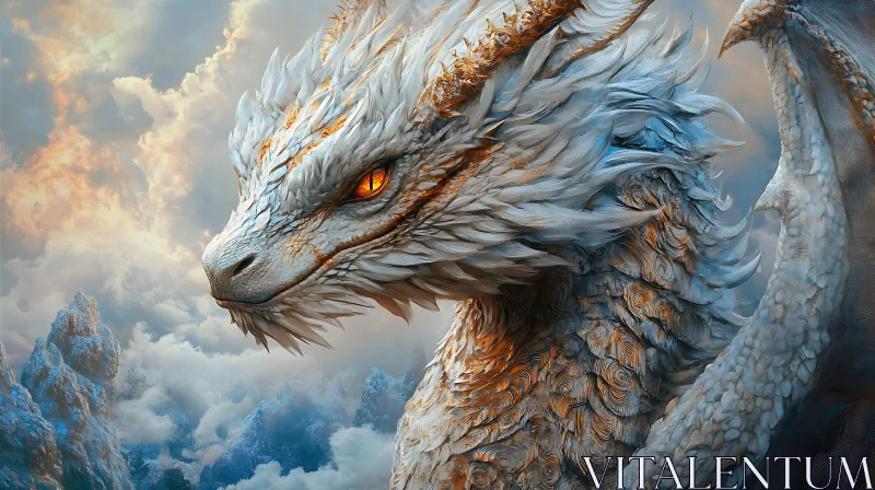 White and Gold Dragon Portrait AI Image