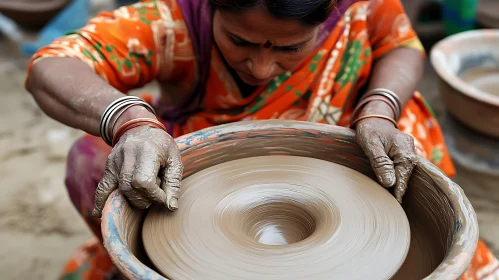 Artisan Potter Creates Clay Vessel