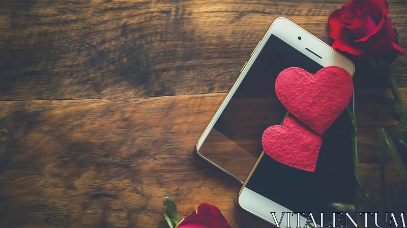 Hearts and Roses on a Phone AI Image