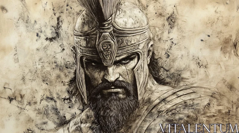 AI ART Monochrome Warrior with Fierce Gaze