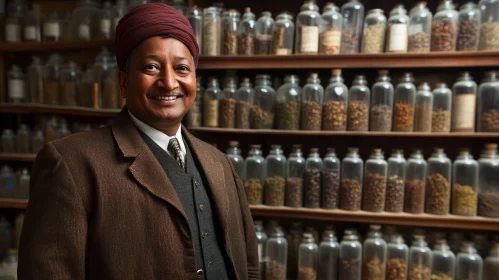 Man in Vintage Shop with Jars