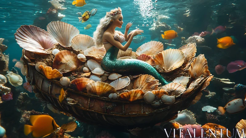 Underwater Mermaid Fantasy Scene AI Image