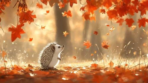Hedgehog in Autumn Leaves