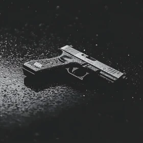 Wet Handgun on Dark Surface