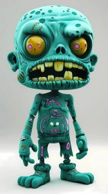 3D Rendered Cartoon Zombie with Yellow Eyes