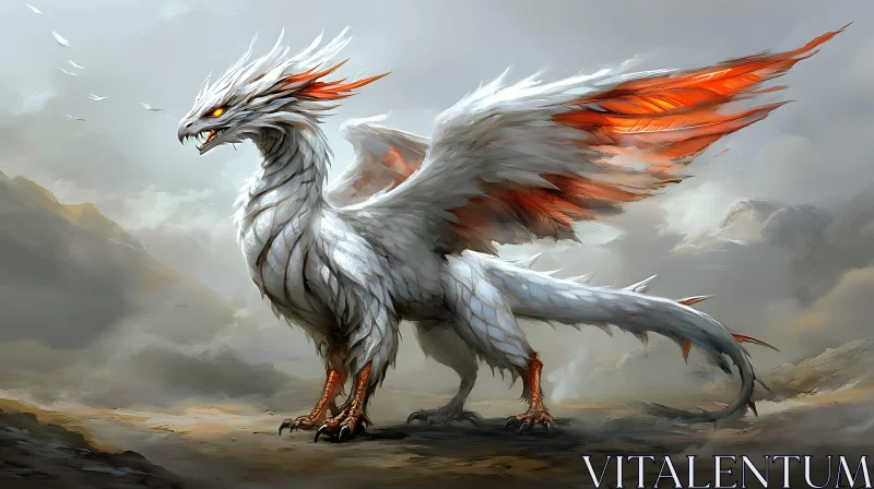 AI ART White Dragon with Orange Wings Artwork