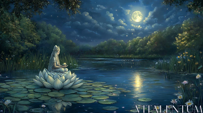 AI ART Moonlit Meditation on the Lake