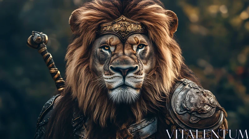 Armored Lion Warrior with Royal Crown AI Image