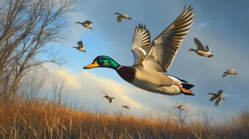 Ducks Flying in Formation