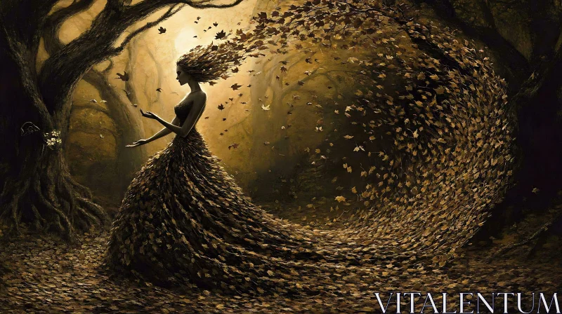 Lady of the Leaves in the Woods AI Image