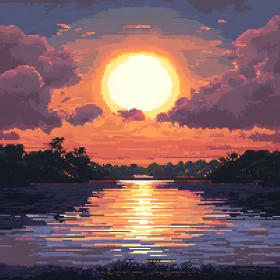 Retro Sunset River Reflection