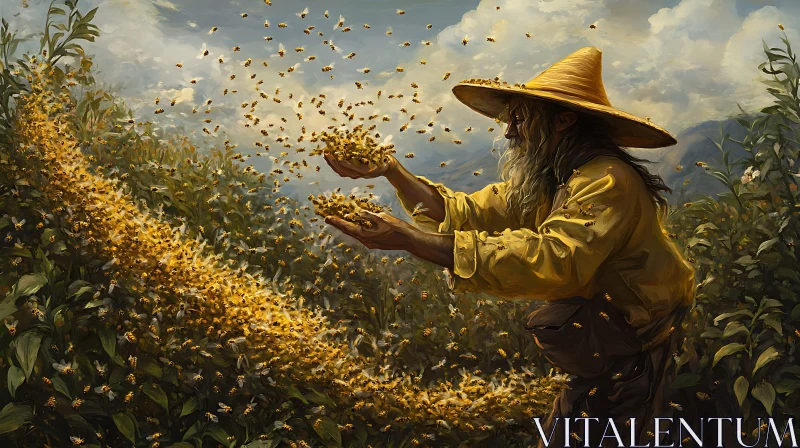 Man Holding Swarm of Bees AI Image