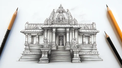 Detailed Temple Sketch with Pencils