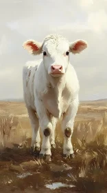 White Cow in Open Field