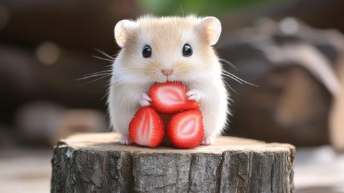 Cute Rodent Enjoying Fruit on Wood