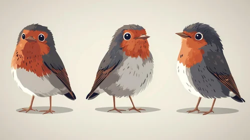 Whimsical Bird Art in Three Poses