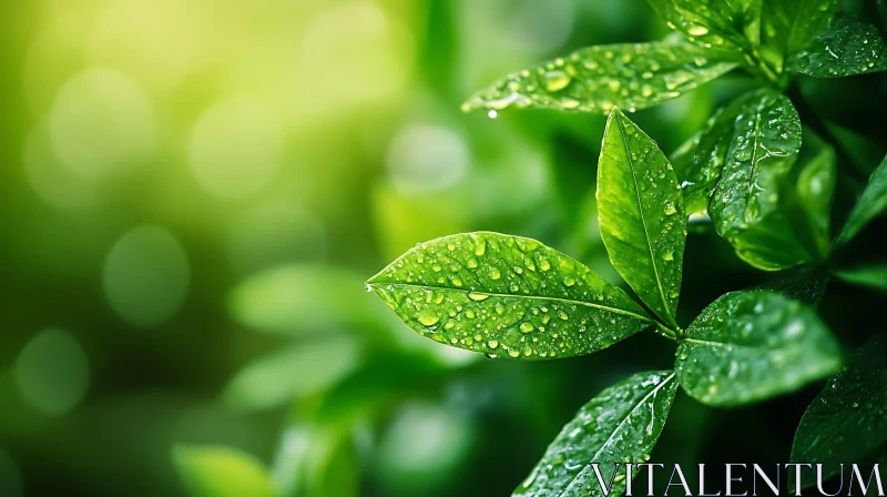 Fresh Dew on Green Leaves Against Bokeh Background AI Image