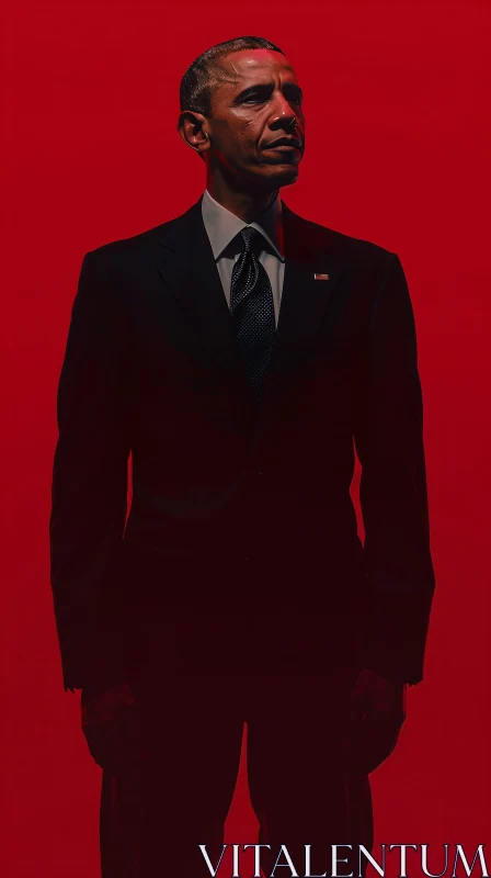 AI ART Barack Obama in Black Suit with Red Background