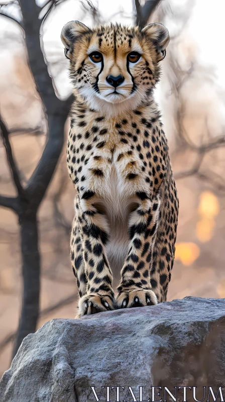 Cheetah on Rock in Evening Light AI Image