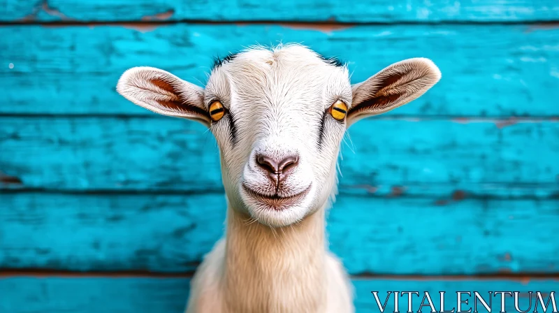 Goat with Golden Eyes and Blue Background AI Image